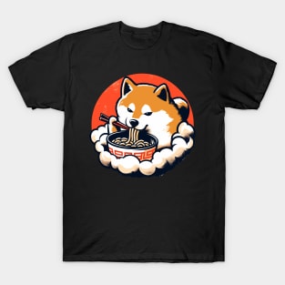 Funny Retro Shiba Inu Eat Ramen T-Shirt